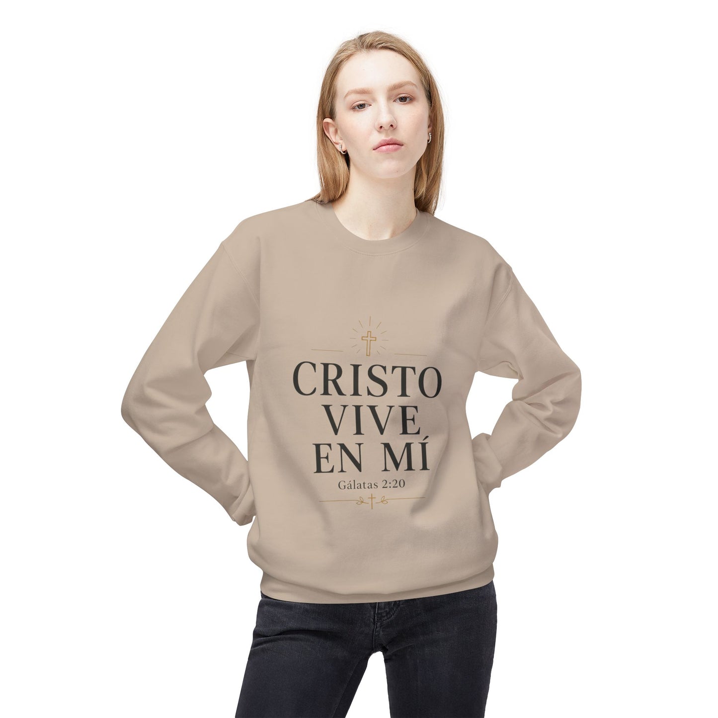 Crewneck Sweatshirt - "Cristo Vive En Mí" Spanish Faith Sweatshirt (Galatians 2:20)