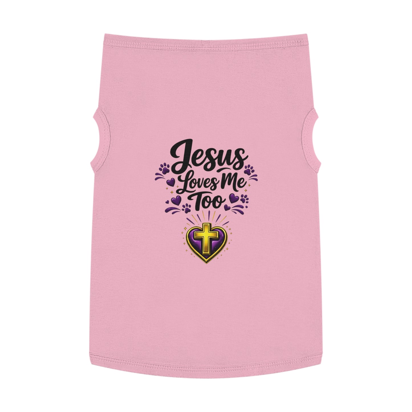 Pet Tank: "Jesus Loves Me Too" Christian Dog Shirt with Cross Heart Design
