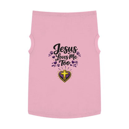 Pet Tank: "Jesus Loves Me Too" Christian Dog Shirt with Cross Heart Design