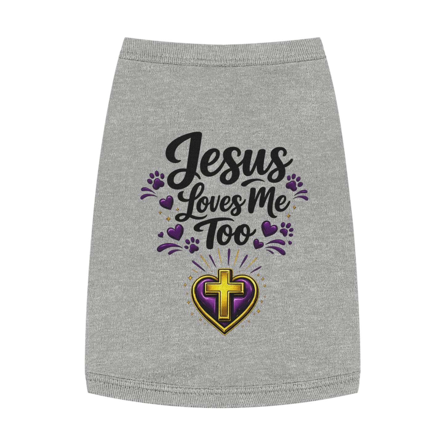 Pet Tank: "Jesus Loves Me Too" Christian Dog Shirt with Cross Heart Design