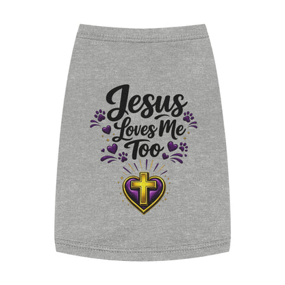 Pet Tank: "Jesus Loves Me Too" Christian Dog Shirt with Cross Heart Design