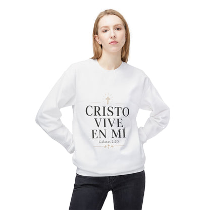 Crewneck Sweatshirt - "Cristo Vive En Mí" Spanish Faith Sweatshirt (Galatians 2:20)