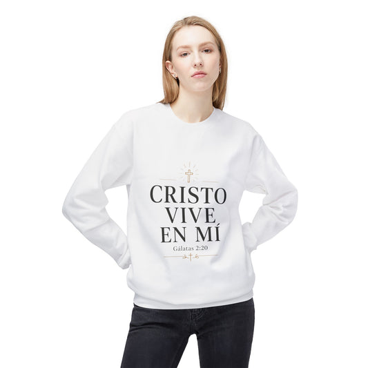 Crewneck Sweatshirt - "Cristo Vive En Mí" Spanish Faith Sweatshirt (Galatians 2:20)
