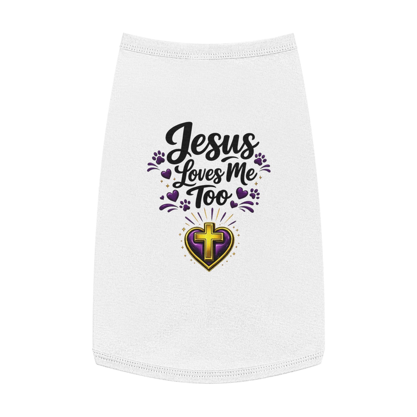 Pet Tank: "Jesus Loves Me Too" Christian Dog Shirt with Cross Heart Design
