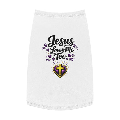 Pet Tank: "Jesus Loves Me Too" Christian Dog Shirt with Cross Heart Design