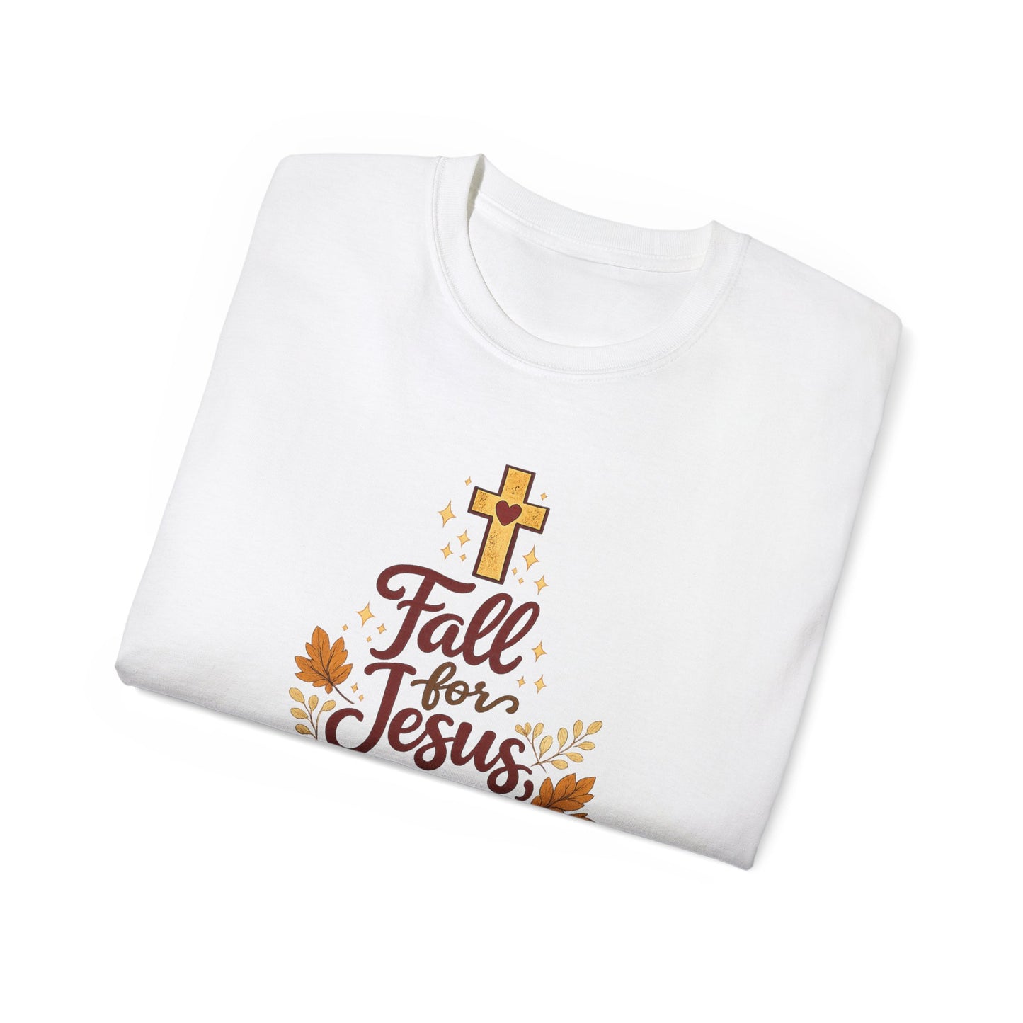 Fall for Jesus Tee — He Never Leaves Autumn Christian T-Shirt
