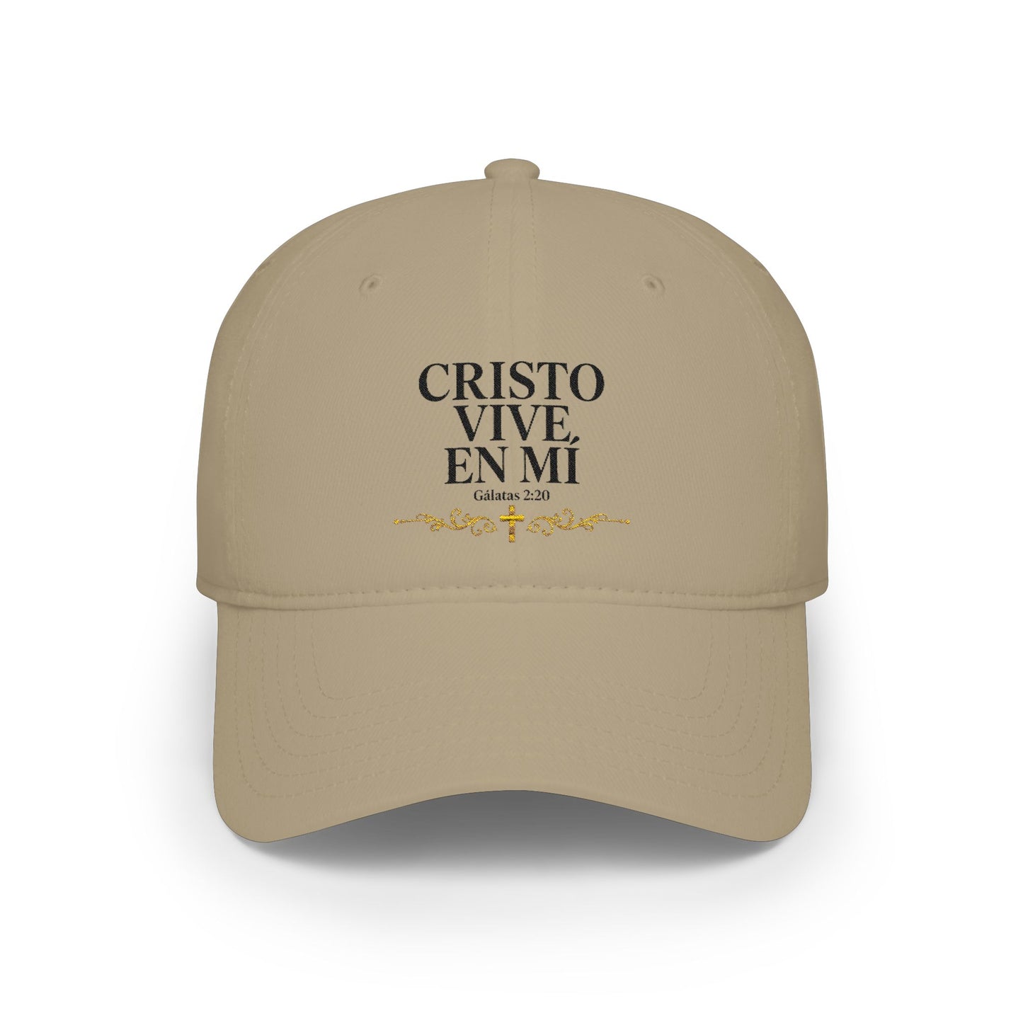 Baseball Cap — "Cristo Vive en Mí" Beige Embroidered Christian Hat