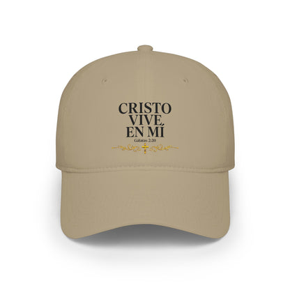 Baseball Cap — "Cristo Vive en Mí" Beige Embroidered Christian Hat