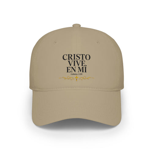 Baseball Cap — "Cristo Vive en Mí" Beige Embroidered Christian Hat