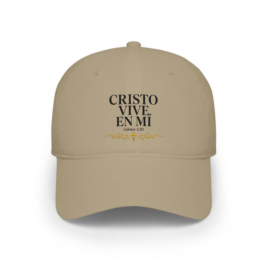 Baseball Cap — "Cristo Vive en Mí" Beige Embroidered Christian Hat