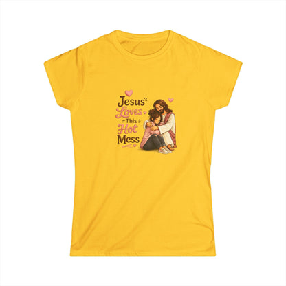 Jesus Loves This Hot Mess - Women's Softstyle Tee — Classic Everyday Women's T-Shirt