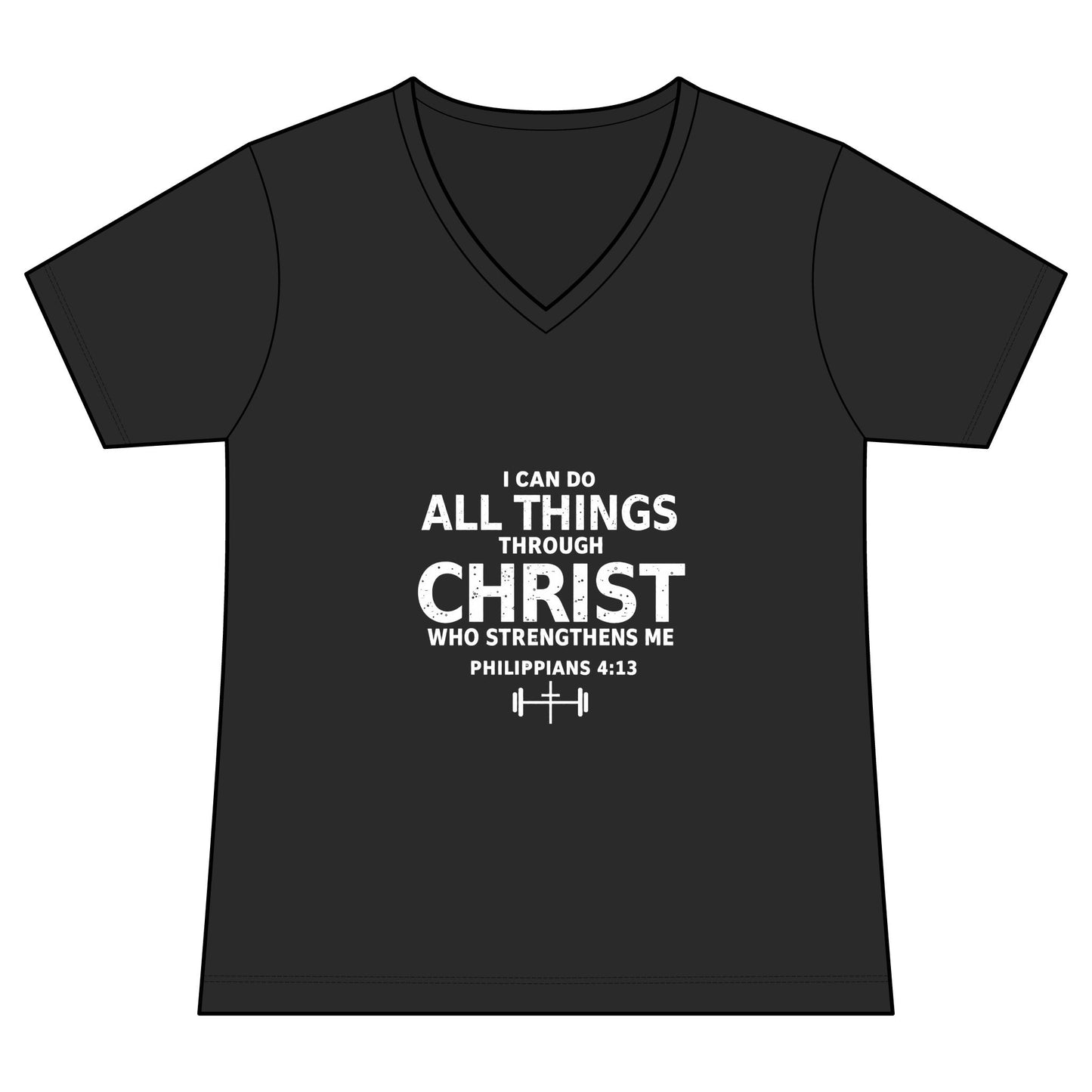 Women’s V‑Neck Christian  Workout T‑Shirt – “I Can Do All Things Through Christ” Philippians 4:13
