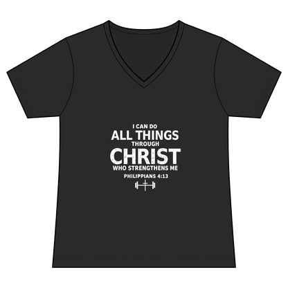 Women’s V‑Neck Christian  Workout T‑Shirt – “I Can Do All Things Through Christ” Philippians 4:13
