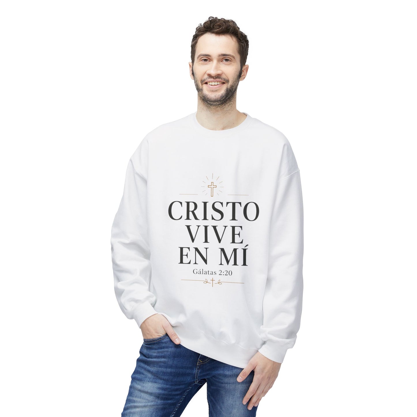 Crewneck Sweatshirt - "Cristo Vive En Mí" Spanish Faith Sweatshirt (Galatians 2:20)