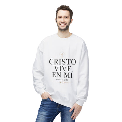 Crewneck Sweatshirt - "Cristo Vive En Mí" Spanish Faith Sweatshirt (Galatians 2:20)