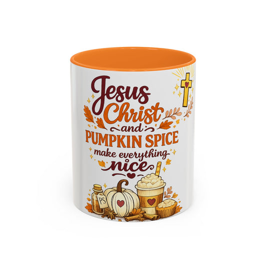 Jesus Christ and Pumpkin Spice Mug — Fall Christian Coffee Cup (11oz/15oz)