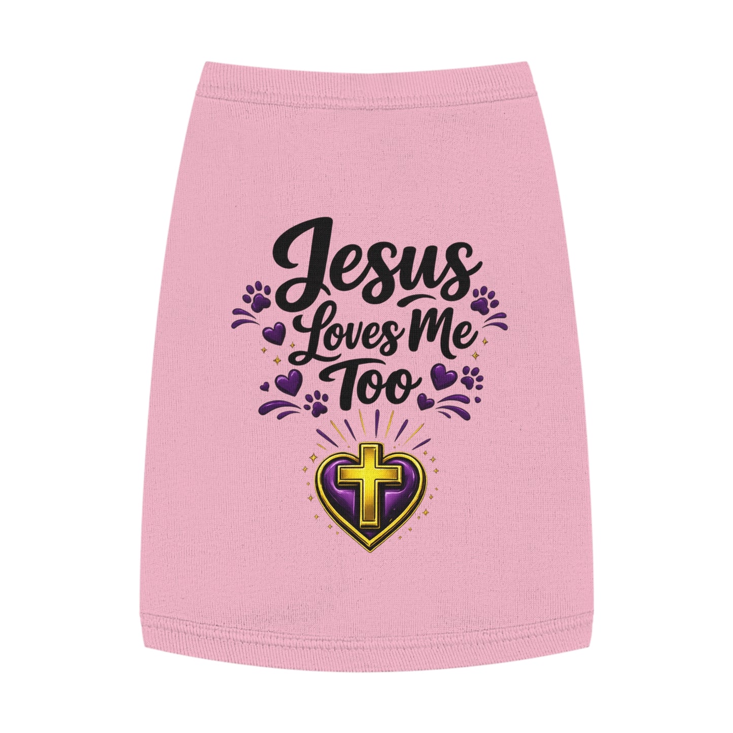 Pet Tank: "Jesus Loves Me Too" Christian Dog Shirt with Cross Heart Design