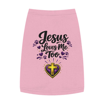 Pet Tank: "Jesus Loves Me Too" Christian Dog Shirt with Cross Heart Design