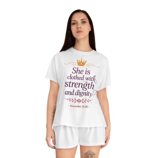 Biblical Strength & Dignity Women's Short Pajama Set – "She is clothed with strength and dignity" (Proverbs 31:25)