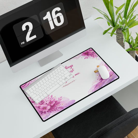 Christian Desk Mat – “I Can Do All Things Through Christ” Floral Mouse Pad