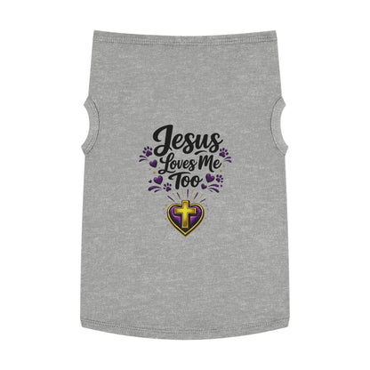 Pet Tank: "Jesus Loves Me Too" Christian Dog Shirt with Cross Heart Design