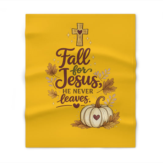 Fall for Jesus Throw Blanket — Autumn Christian Pumpkin & Cross Cozy Throw