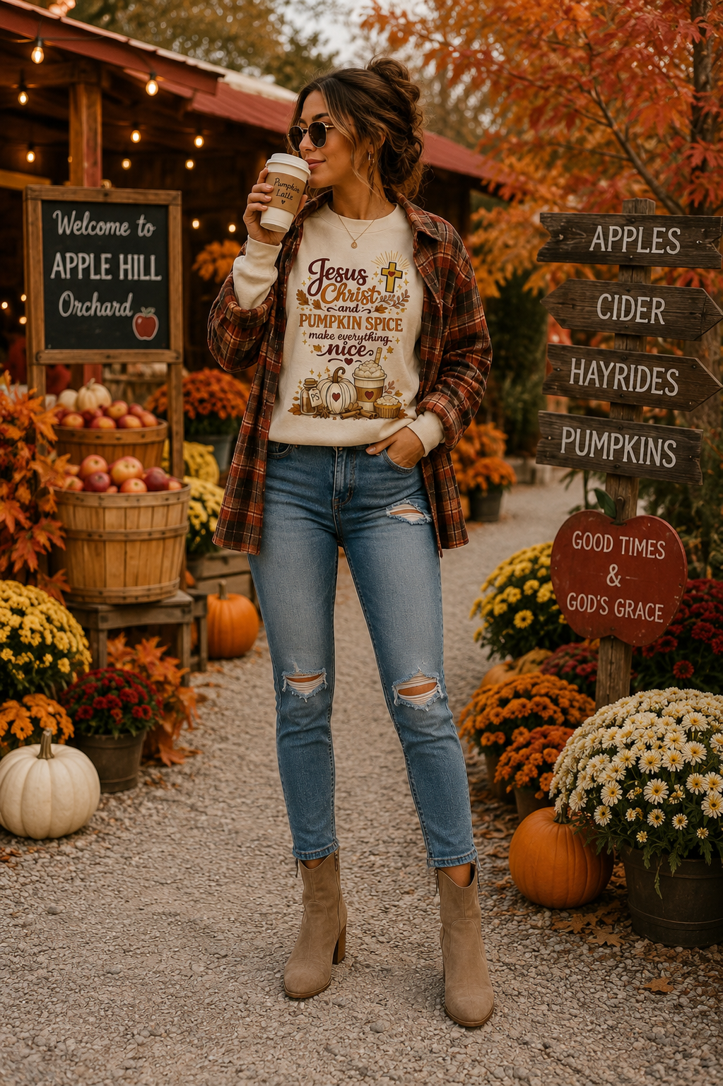 Christian Fall Sweatshirt - "Jesus Christ and Pumpkin Spice Make Everything Nice"