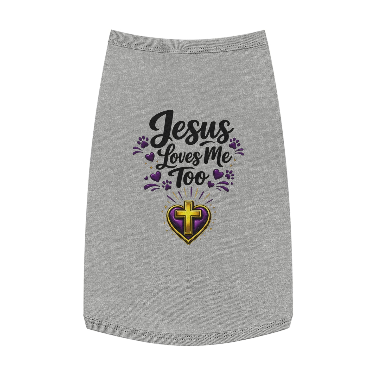 Pet Tank: "Jesus Loves Me Too" Christian Dog Shirt with Cross Heart Design