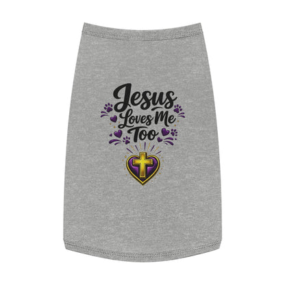 Pet Tank: "Jesus Loves Me Too" Christian Dog Shirt with Cross Heart Design