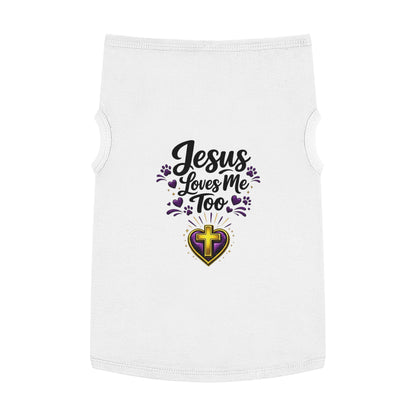 Pet Tank: "Jesus Loves Me Too" Christian Dog Shirt with Cross Heart Design