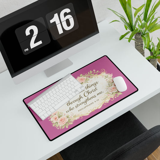 Christian Desk Mat — "I can do all things through Christ" Floral Mouse Pad