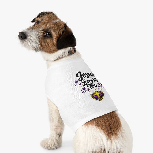 Pet Tank: "Jesus Loves Me Too" Christian Dog Shirt with Cross Heart Design