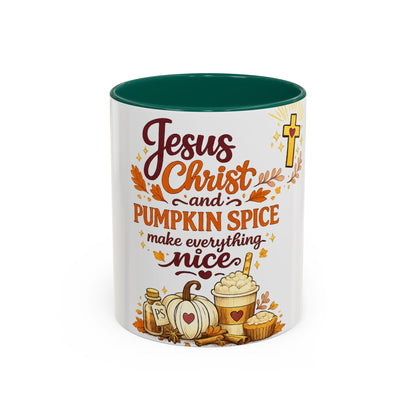 Jesus Christ and Pumpkin Spice Mug — Fall Christian Coffee Cup (11oz/15oz)