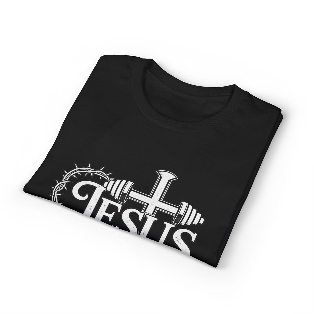 Jesus Cross & Barbell T-Shirt — "The Way • The Truth • The Life" Christian Fitness Tee