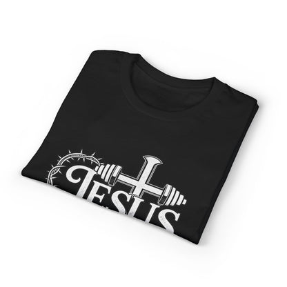 Jesus Cross & Barbell T-Shirt — "The Way • The Truth • The Life" Christian Fitness Tee