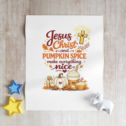 Christian Pumpkin Spice Throw Blanket — "Jesus Christ and Pumpkin Spice Make Everything Nice" Autumn Cozy Throw