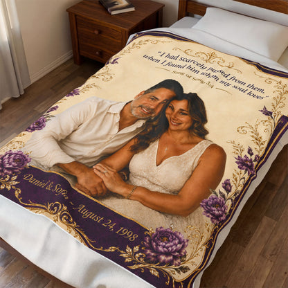 Personalized Photo Velveteen Blanket — Custom Name & Date with Song of Songs 3:4 Scripture