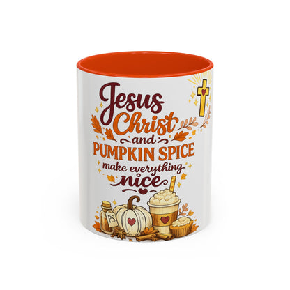 Jesus Christ and Pumpkin Spice Mug — Fall Christian Coffee Cup (11oz/15oz)