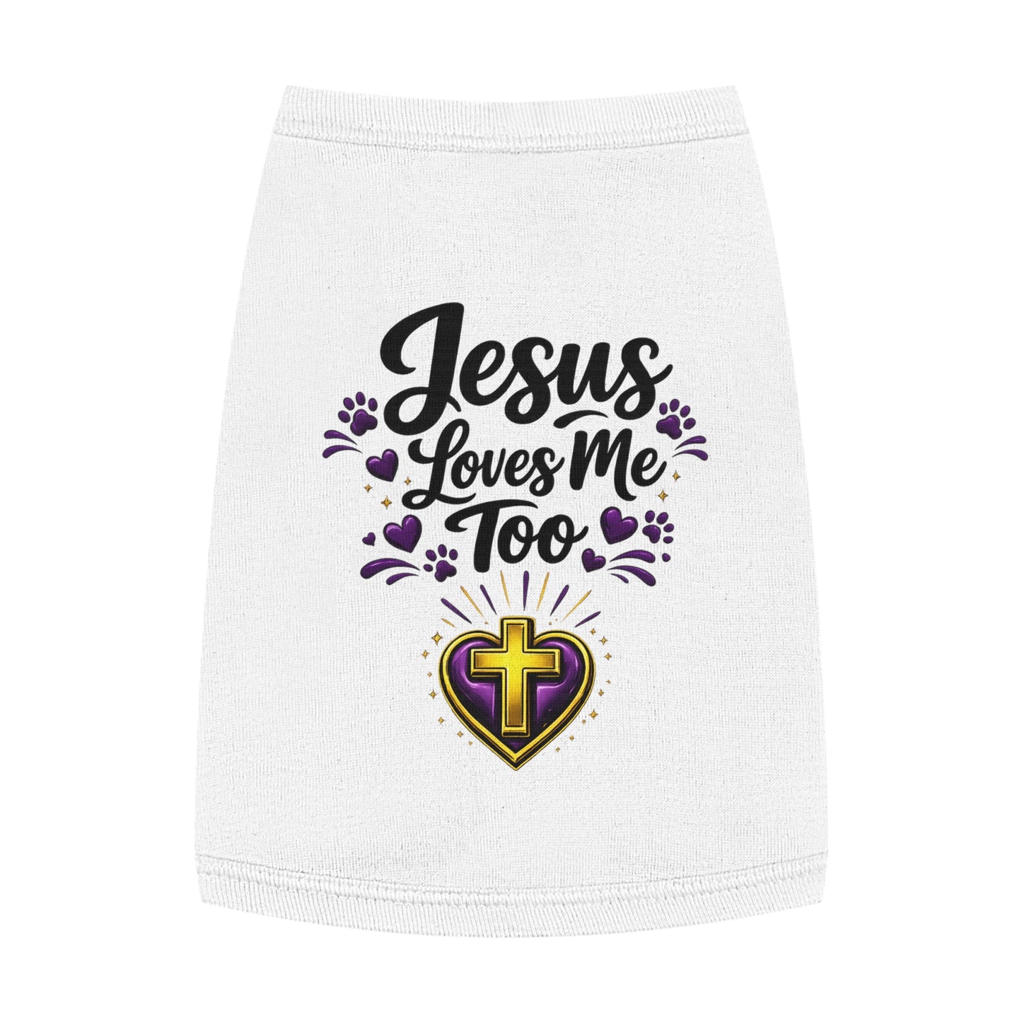 Pet Tank: "Jesus Loves Me Too" Christian Dog Shirt with Cross Heart Design