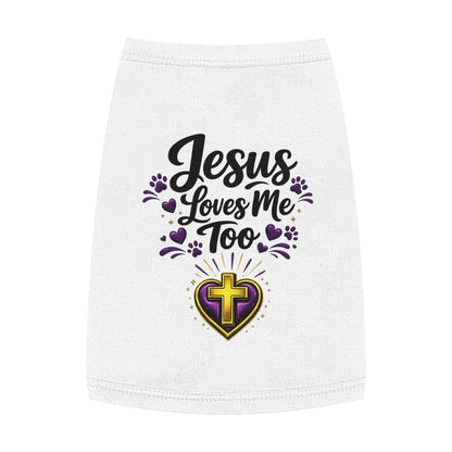 Pet Tank: "Jesus Loves Me Too" Christian Dog Shirt with Cross Heart Design