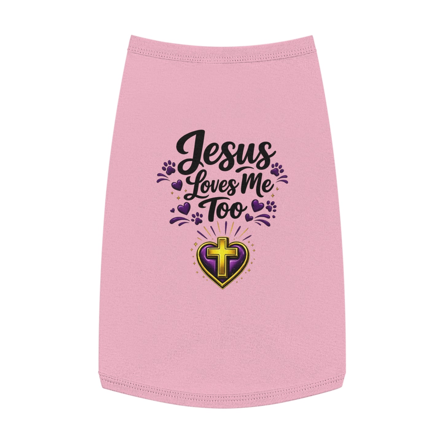 Pet Tank: "Jesus Loves Me Too" Christian Dog Shirt with Cross Heart Design
