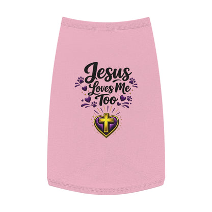 Pet Tank: "Jesus Loves Me Too" Christian Dog Shirt with Cross Heart Design