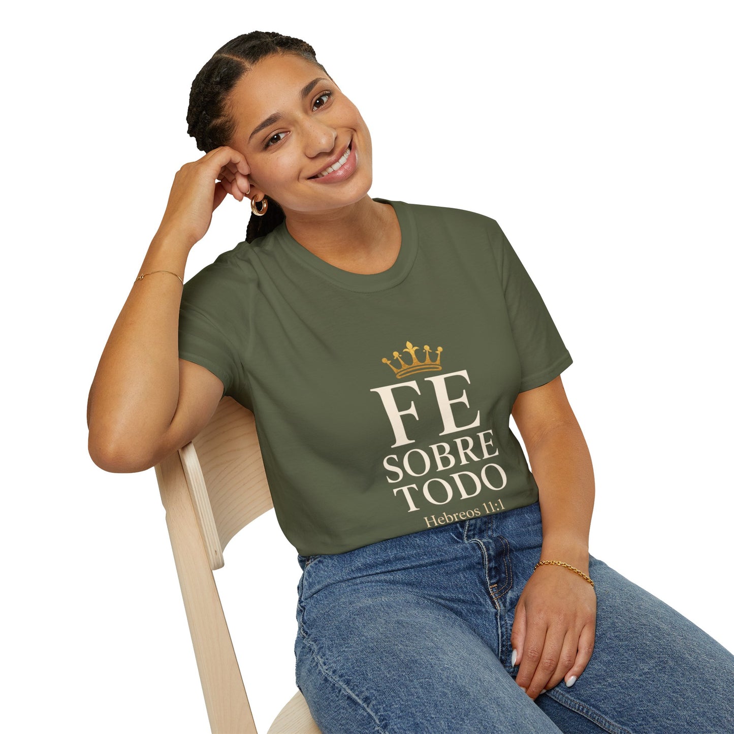 Faith Over All T-Shirt — 'Fe Sobre Todo' Gold Crown Christian Tee