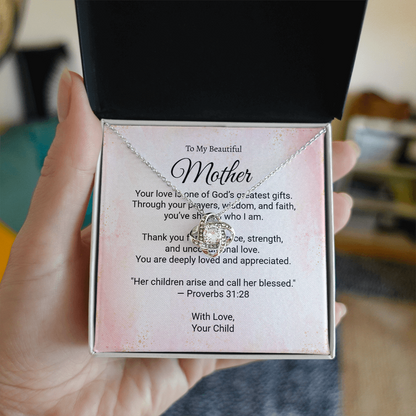 To My Beautiful Mother - Faith and Love Knot Keepsake Necklace